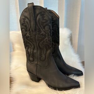 Jeffrey Campbell Black Embroidered Heeled Boots